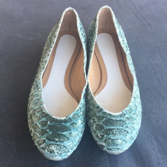 Maison Margiela Green Python Finish Leather Flats - Picture 1 of 5